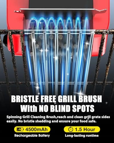 Electric BBQ Grill Brush,800RPM Automatic Grill Cleaner for Outdoor Grill with 2-Speed & 20kg Torque–Last 3.5H, LED Light for Night,No Bristle Drop Safe for Cast Iron Stainless,Gifts for Men Dad — view 4