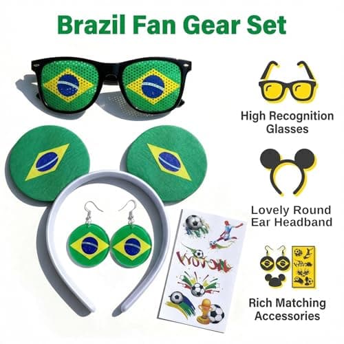 Maillarden 2026 World Cup Party Fan Accessories Set, Includes Headbands, Earrings, Tattoo Stickers and Novelty Glasses (BRA) — view 4