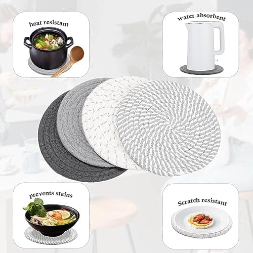 Billbotk 7" Trivets for Dishes, Pots and Pans, 4 Heat Resistant Hot Pads, Pot Holders for Kitchen, Plate Mats for Countertops, Table, Home Essentials, Farmhouse Decor — view 3