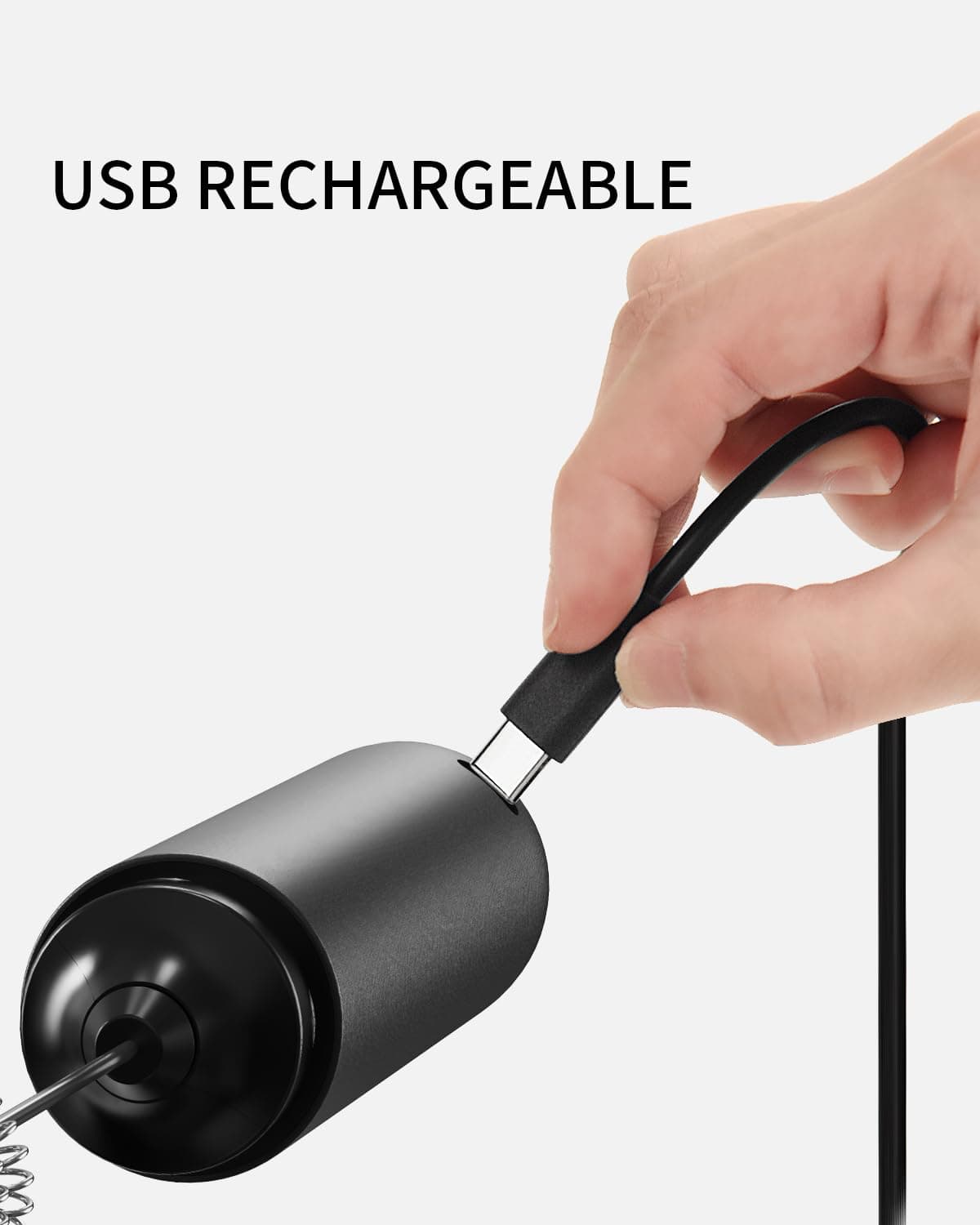 CIRCLE JOY Electric Milk Frother Handheld, Rechargeable Coffee Frother with Dual Spring Whisk, Portable Hand Frother Wand Drink Mixer for Coffee, Hot Chocolate, Cappuccino, Frappe, Matcha, Black — view 3