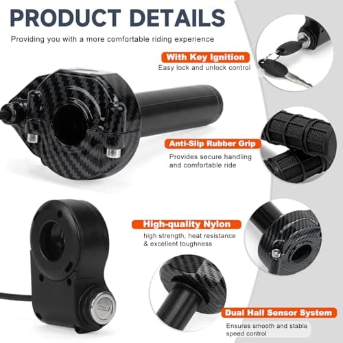 BEAROLNE Full Twist Throttle with Key Ignition for Ridstar Q20 Surron Throttle for Ridstar Tamobyke Waterproof Ebike Throttle KIt for Electric Dirt Bike Scooter Mountain Bike (Carbon Style) — view 4