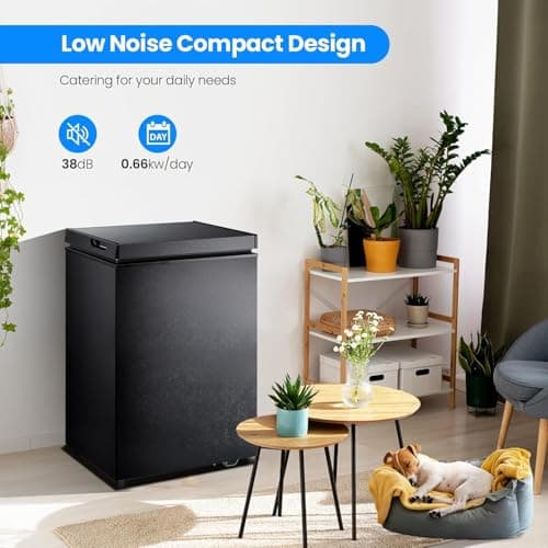 Kismile 3.0 Cubic Feet Chest Freezer with 2 Removable Baskets Free Standing Top Open Door Compact Deep Freezer with Adjustable Temperature for Home/Kitchen/Office/Bar (3.0 Cubic Feet, Black) — view 6