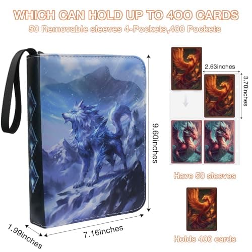 Ayehe Trading Card Binder 4 Pocket, Fits 400 Cards with 50 Removable Sleeves, Portable TCG Album Folder for Standard Size Game Cards, Sports Card Holder Book for Collectors, Glacial Alpha — view 2
