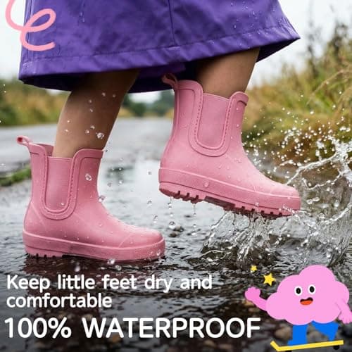 Furuian Rain Boots for Kids Waterproof Ankle Rubber Boots Boys Girls Easy-on for Outdoor School Hiking Toddler — view 4