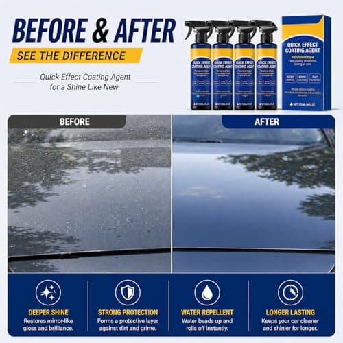 Quick Effect Coating Agent, Advanced Car Gloss Spray for Shine & Protection, 3 in 1 Quick Detailing Agent & Hydrophobic Sealant, 4 Pack — view 5