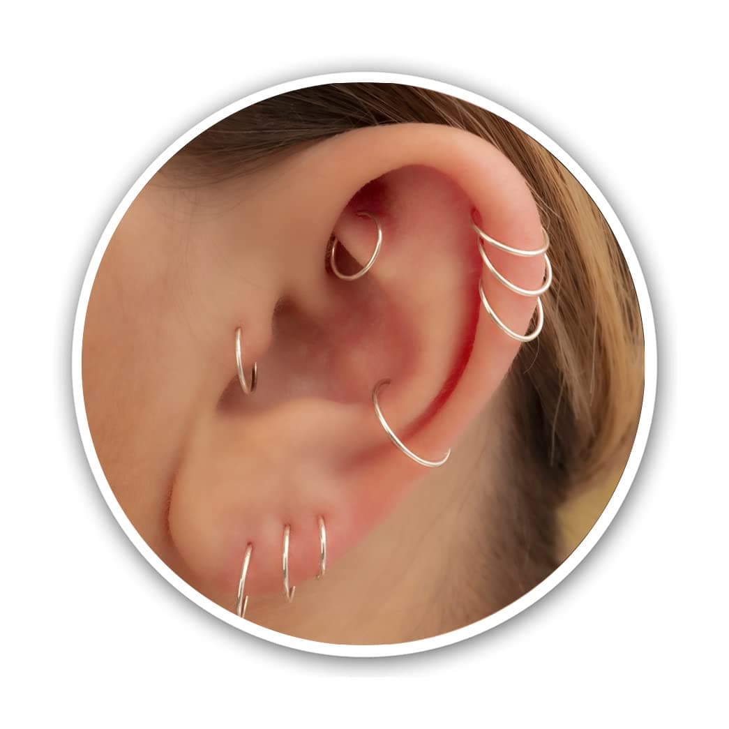 Small Cartilage Hoop Sterling Silver Huggie Hoop Earrings for Women Cartilage Nose Helix Tragus (Silver, 6mm 24 gauge / 1 pair) — view 19