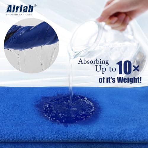 Airlab Microfiber Car Drying Towels 800GSM Thick Plush Cleaning Cloths Auto Detailing Quick Dry Wash Cloth for Interior & Exterior Lint Free, Streak Free, 40 x 40 cm, 4 Pack — view 4