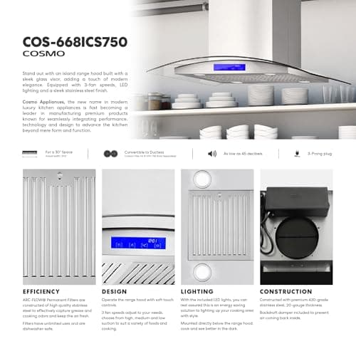 30 in. Lumin Coll 380 CFM Ducted Island Range Hood, LED, Stainless Steel — view 2