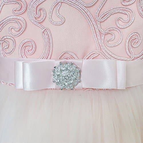 KP25 Flower Girls Dress Blush Belted Wedding Party Bridesmaid Size 8 Pink — view 3