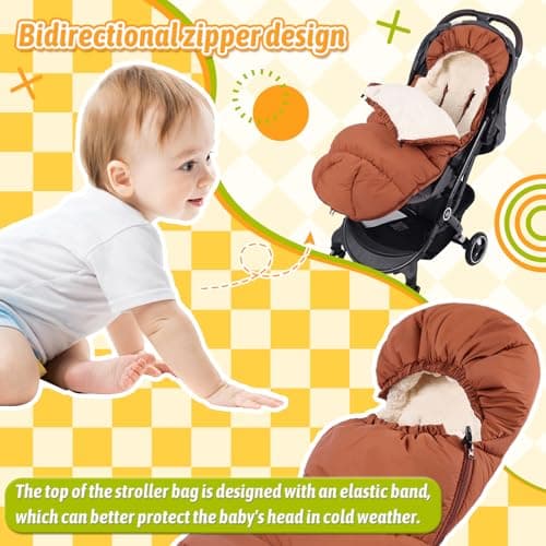auvstar Waterproof &Thicken Universal Stroller Cover Winter,Stroller Footmuff Bunting Bag for Warm Strollers Muff,Stroller Accessories for Baby Sleeping Bag Winter Stroller Blanket (Brown) — view 5