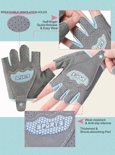 Bawnhaw Kids Fingerless Cycling Gloves Non-Slip Bike Gloves for Girls Boys 3-6T, Blue Breathable Half Finger Youth Girls Gloves for Biking, Skating, Scooter, Sports — view 2