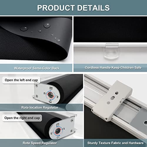 AOSKY Cordless Roller Shades Blackout Blinds for Windows Room Darkening Rolled Up Shades with Spring System, UV Protection Window Shades Door Blinds for Home 25" W x 72" H (64W x 183H cm),Black — view 6