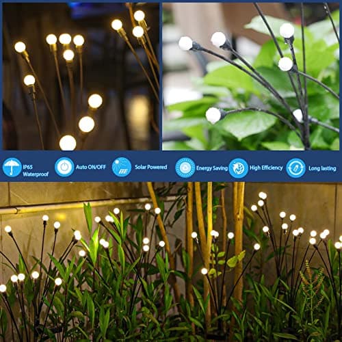 TONULAX Solar Garden Lights - Upgraded Solar Swaying Light, Sway by Wind, Outdoor Lights, Yard Patio Pathway Decoration, High Flexibility Iron Wire & Heavy Bulb Base, Warm White(2 Pack) — view 3