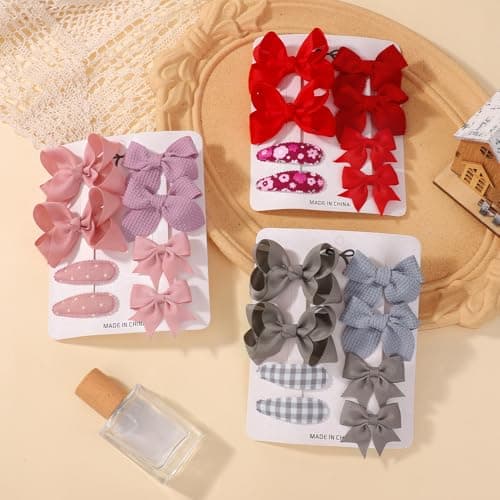 8pcs Pink Baby Girl Hair Bow Clips Set 1.6"-2.8" Toddler Hair Clips Boutique Grosgrain Ribbon Bow Knitted Butterfly Hair Barrettes Accessories for Infant Toddler Kids — view 3