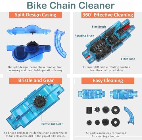 Bike Chain Cleaner, Bike Cleaning Kit, Chain Cleaner for Cycling, Suitable for Road B_ike, BMX, Bicycle Cleaning Brush Tool for Drivetrain, Gear, Cassette, Sprockets, 4 Piece Set — view 2
