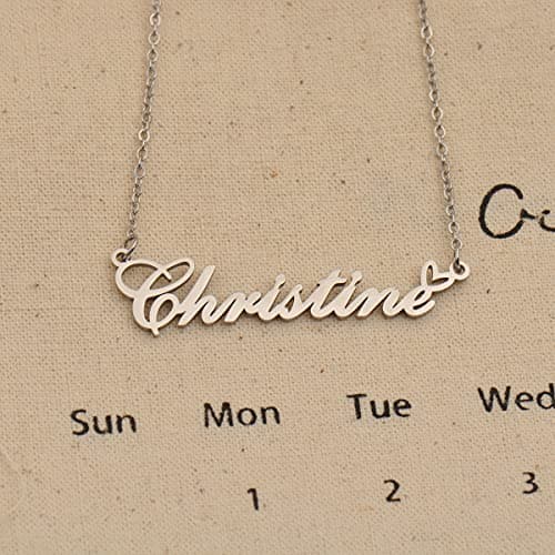 HUAN XUN Riley Name Necklace with Heart Silver Stainless Steel Initial Pendant Gifts Custom Name Necklaces for Women — view 4