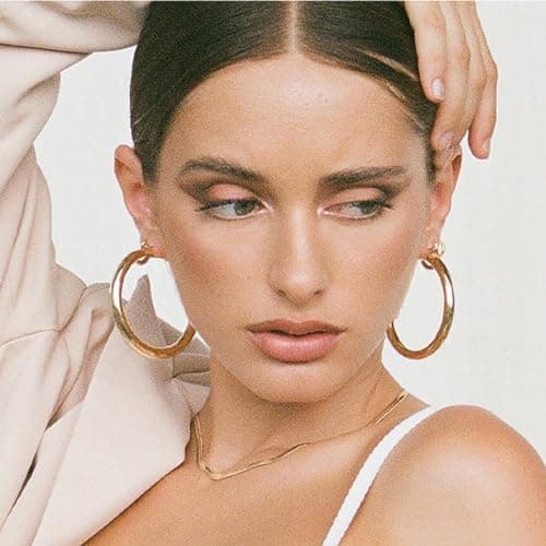 4mm Thick Gold Chunky Earrings Steling Silver Post Hoops Earrings For Women Hollow Tube Hoops Earrings Thick Golden Hoop Earrings Hypoallergenic Lightweight Gold Hoop Large Earrings 20/30/40/50/60MM — view 4