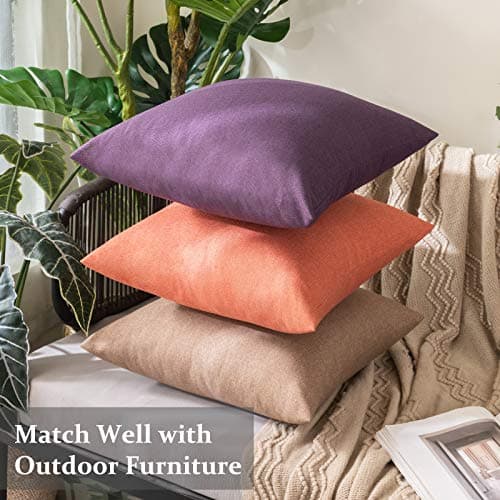 MIULEE Pack of 2 Decorative Outdoor Solid Waterproof Throw Pillow Covers Garden Farmhouse Cushion Cases for Patio Tent Balcony Couch Sofa 18x18 inch Coral Red — view 3