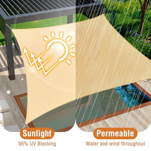 Duerer Sun Shade Sail Canopy 12'W x 16'L Rectangle, 95% UV Block, Permeable 185GSM Sail Shade Cover for Patio, Garden, Pergola, Backyard, Outdoor Facility & Activities -Sand — view 4