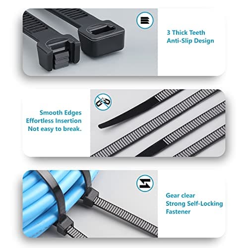 Zip Ties Assorted Sizes(4”+6”+8”+12”), 400 Pack, Black Cable Ties, UV Resistant Wire Ties by ANOSON — view 3