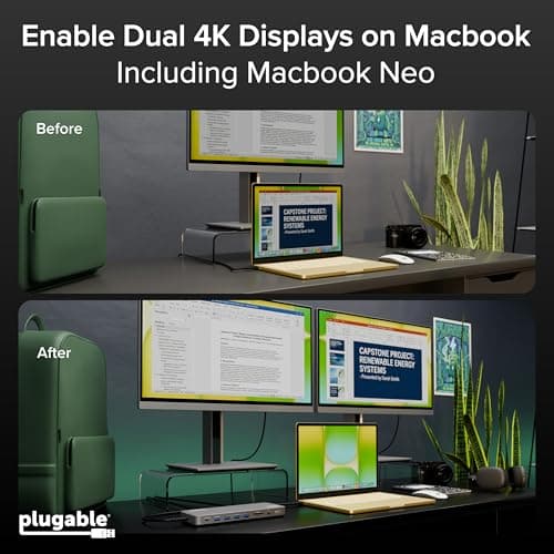 Plugable USB C Laptop Docking Station, Dual Monitor 4K 60Hz for Apple Mac M1/M2/M3/M4/M5,Neo 2X HDMI or DisplayPort for MacBook, 100W Charging DisplayLink Dock, Driver Install Required (UD-6950PDH) — view 2