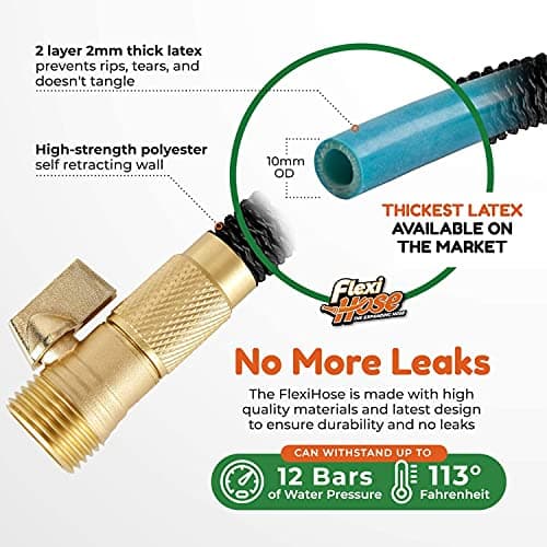 Flexi Hose Plus with 8 Function Nozzle Expandable Garden Hose, Lightweight & No-Kink Flexible Garden Hose, 3/4 inch Solid Brass Fittings and Double Latex Core, 50 ft Black — view 2