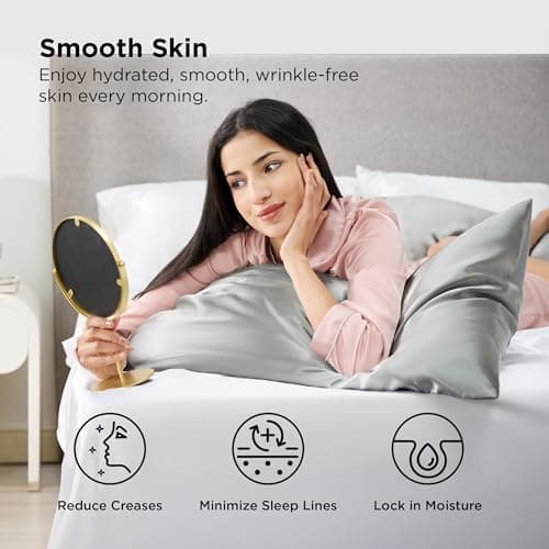 Bedsure Satin Pillowcase, Similar to Silk Pillow Cases Queen Size Set of 2, Cooling Pillow Case Covers with Envelope Closure, Room Decor Gifts for Women Men, Silver Grey, 20x30 Inches, 2pcs — view 2