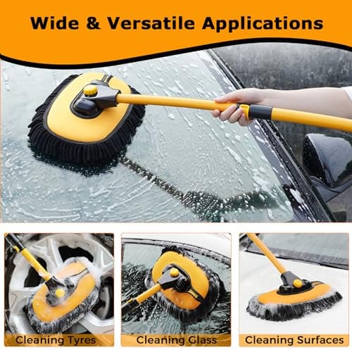 15° Arch Car Wash Brush with Long Handle 43" Telescopic Truck Camper Cleaning Mop RV Automotive Wheel Boat Windshield Exterior Interior 2 in 1 Microfiber Carwash Duster Not Hurt Paint Scratch Free — view 3