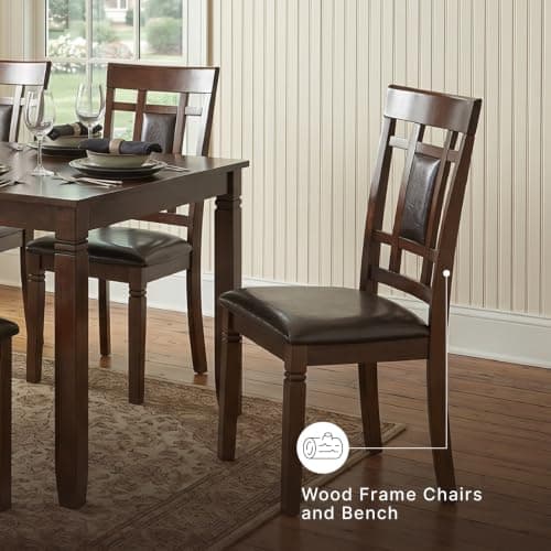Signature Design by Ashley Bennox 6 Piece Dining Set with Upholstered Bench, Table & 4 Upholstered Chairs, Seats 6, Wood, Brown — view 5