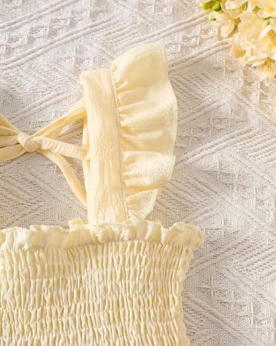 FishingDino Toddler Baby Girls Dress 1-6T, Ruffle Sleeveless Smocked Dress with Back Tie Summer Outfits Beach Sundress, Yellow 4-5T — view 3