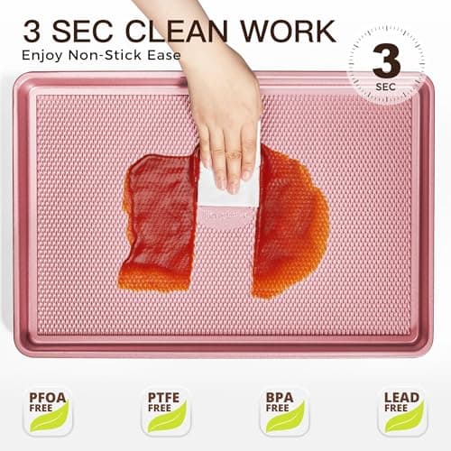 HONGBAKE Baking Sheet Pan Set, Cookie Sheets for Oven, Nonstick Half/Quarter/Jelly Roll Pans with Diamond Texture Pattern, Heavy Duty Cookie Tray, Pink — view 5