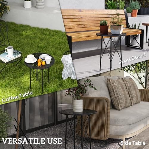 Outsunny 15.7" Round Garden Table with Floral Cut-Out, Steel Balcony Side Bistro Coffee Table, Outdoor Furniture with Adjustable Feet for Patio Garden, Black — view 6