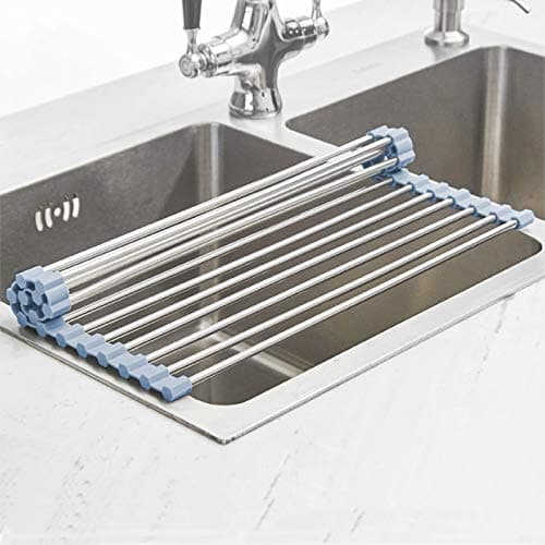 MECHEER Over The Sink Dish Drying Rack, Roll Up Dish Drying Rack Kitchen Dish Rack Stainless Steel Sink Drying Rack, Foldable Dish Drainer, 17.5''x11.8'' — view 4
