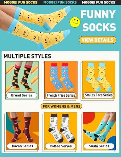 Men Funny Socks Fun Dress Cozy Crazy Cute Fashion Novelty Fun Gift Breathable Cotton Crew Socks Stocking Stuffers for Mens(Bright Food(12 Pairs),L) — view 2