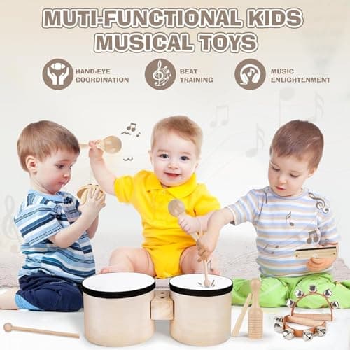 Kids Bongo Drums | Educational Percussion Instrument - Music Learning Toy Drum - for Preschoolers Girls Beginners 2-4 Years Old Party Living Room Bedroom Classroom — view 2