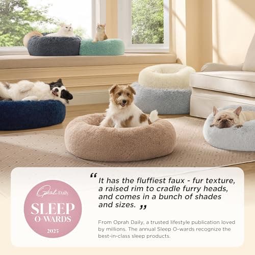 Bedsure Calming Dog Bed Medium Size Dog Donut Washable Pet Bed,30ins Camel