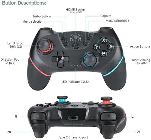 Lyyes Switch Controller, Wireless Pro Controller Joystick Compatible with Switch/Lite/Switch 2, 2 Pack — view 5