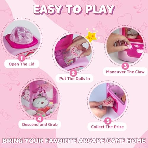 Marlrin Claw Machine for Kids, Mini Vending Machine Girls Unicorn Toys, Candy Grabber Prize Dispenser with Sound & 20 Mini Plush Toys, Electronic Arcade Game Indoor Toy for Home Party Birthday Gifts — view 2