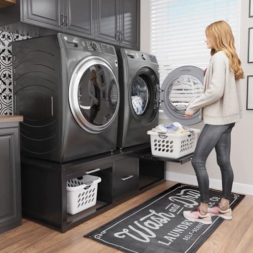 GDLF Washer and Dryer Pedestals, Universal Fit Washer and Dryer Stand with Pull-Out Shelf, 58.1"x29.1"Laundry Pedestal with Storage, 800LBS Capacity，Black — view 3