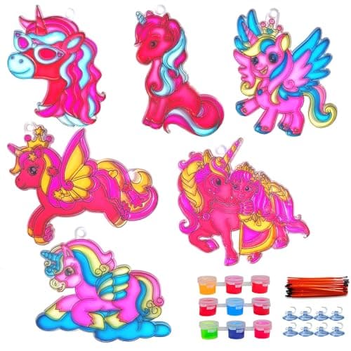 Ayhuhra 30 Sets Valentines Day Cards with Unicorn Paint Set-Unicorn Suncatchers Craft Kits DIY Window Paint Art for Valentine's Day Art Craft Gift Exchange