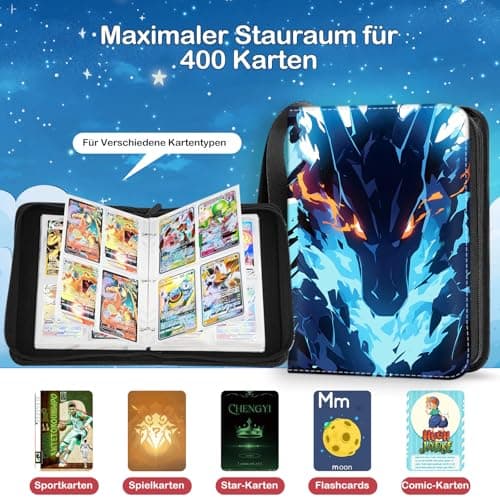 Trading Card Binder, 400 Pockets Portable Card Binder, Card Collector Album, with 50 Removable Sleeves Card album, Used for Cards collection and presentation, Gift for Kids 50PCS Page — view 4