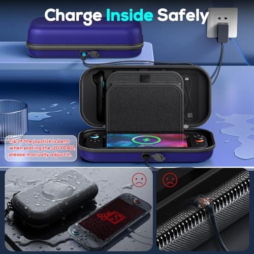 Auarte [Charge inside Carrying Case for Nintendo Switch 2 2025 / Switch OLED / Switch with Adapter and for Joy Cons Storage, Travel Cases for Switch 2 Console with 22 Game Card Storage (Blue) — view 2