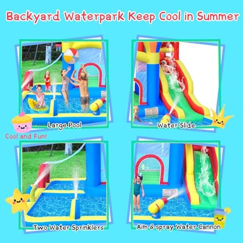 Baralir Bouncy Castle with Water Slide – Backyard Inflatable Water Park with 4 Sprinklers, 2 Splash Pools, Fits 5 Kids, Perfect for Summer Fun & Cooling Down — view 3