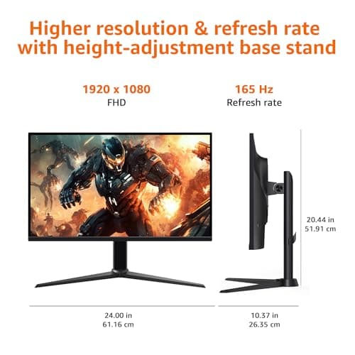 Amazon Basics 27 inch Gaming Monitor, FHD 1080P, 165Hz, VESA Compatible, Adaptive sync, 1ms Response, Black — view 4