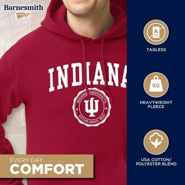 Barnesmith Hooded Sweatshirt, Unisex, Cotton/Poly Blend, Heritage Logo Medium Indiana - Cardinal — view 2
