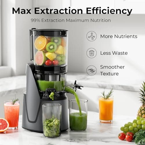 EanOruus Juicer Machines, 3-in-1 Cold Press Juicer with 6.5" Extra Large Chute, 100oz Large Capacity, AC Motor, Makes Juice, Nut Milk & Sorbet, Premium Gray — view 7