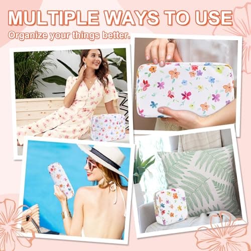 UIXIZQ Waterproof Mini Floral Makeup Bag Pouch for Purse,Nylon Flower Cosmetic Travel Bag Small Preppy Toiletry Organizers for Women Girl,Cute Zipper Pouch Coin Purse for Work(Mini Colorful-Flowers) — view 5