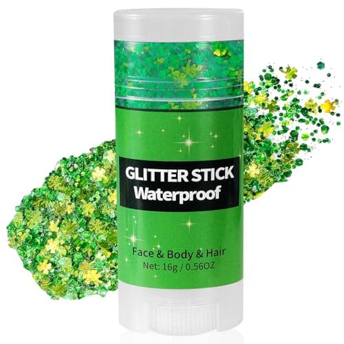 Mysense Shamrock Glitter Stick for Face Hair Body, St Patricks Day Accessories, Irish Festival Four Leaf Clover Green Glitter Makeup for Saint Patrick’s Day Outfit Women Girls Kids