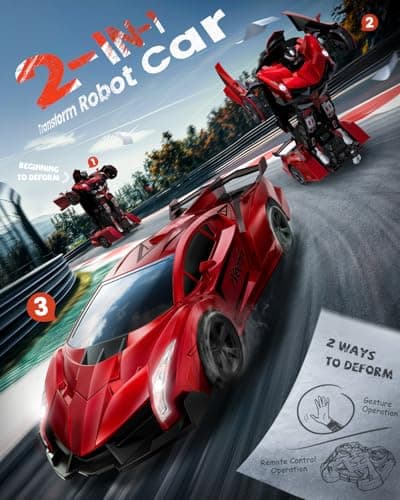 V992 Transform RC Robot Car Series,Transform RC Cars,1:14 Scale,2-in-1 Robot Toy Car with Sound & Light Effects,Gesture Sensing,Automatic Deformation,Birthday Gift Toys for Boys and Girls (Red) — view 3
