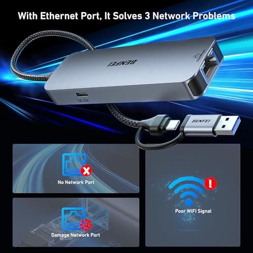 BENFEI USB-C USB 3.0 to Gigabit Ethernet Adapter, 3-Port USB 3.0 Hub with RJ45 Compatible with MacBook Pro/Air 2023, iPad Pro, iMac, S23, XPS 17, Surface Book 3 and More — view 7